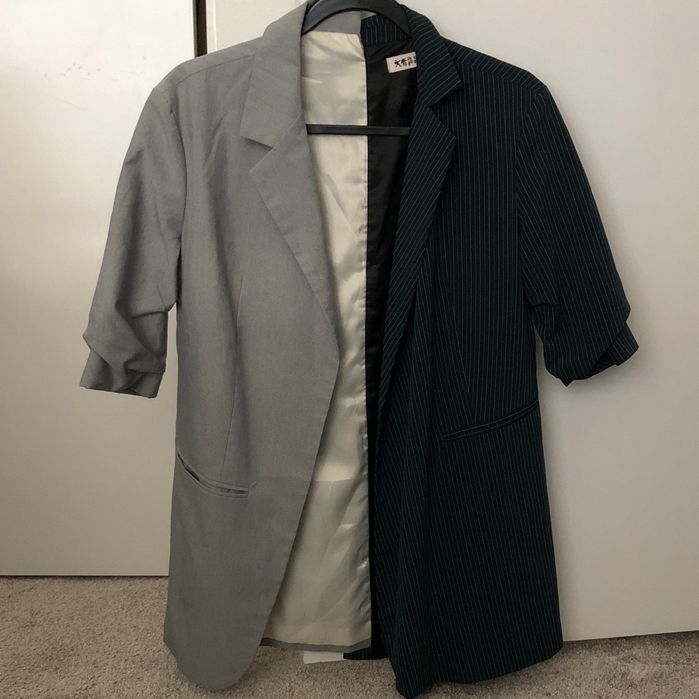 Collage Two-Tone Gray & Navy Pinstripe Blazer,size L